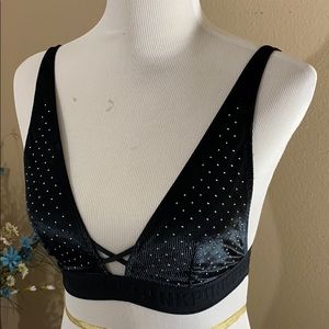 Black rhinestone velvet bralette